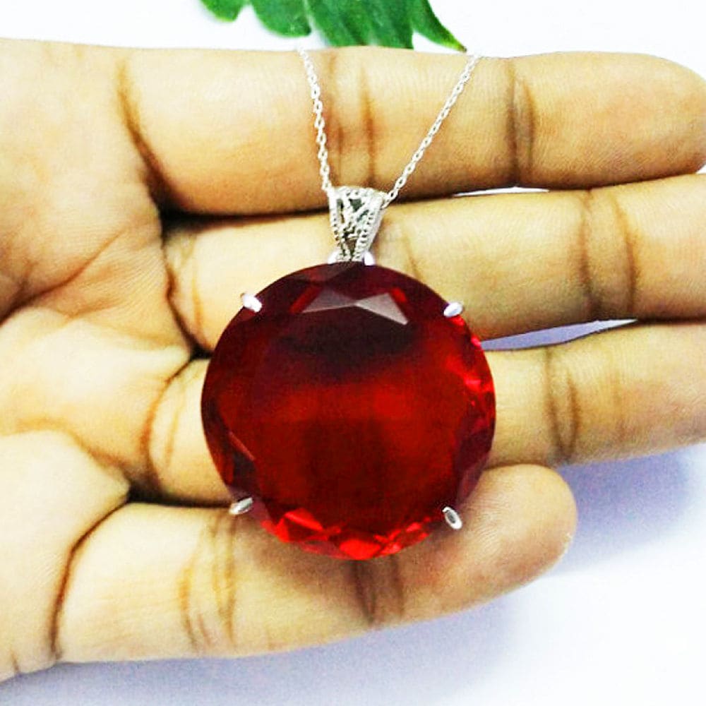 Necklaces RED GARNET Gemstone 925 Sterling Silver Jewelry Pendant Handmade Gift Necklace Free Chain - by Zone