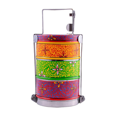kitchen & dining Hand Painted 3 Tier Steel Lunch Box- A dabba or Indian-style tiffin carrier Bombay Dabba - by Mrinalika Jain