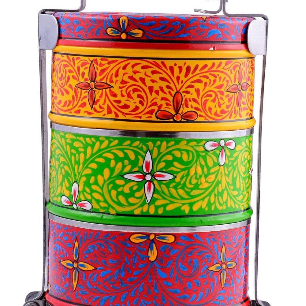 kitchen & dining Hand Painted 3 Tier Steel Lunch Box- A dabba or Indian-style tiffin carrier Bombay Dabba - by Mrinalika Jain