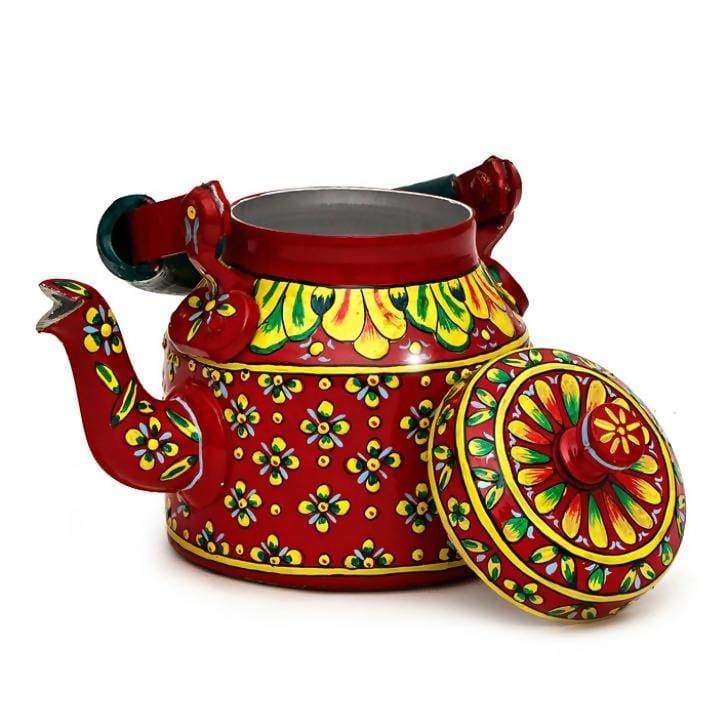 Painted Teapots Red Hand Tea Pot in Aluminium