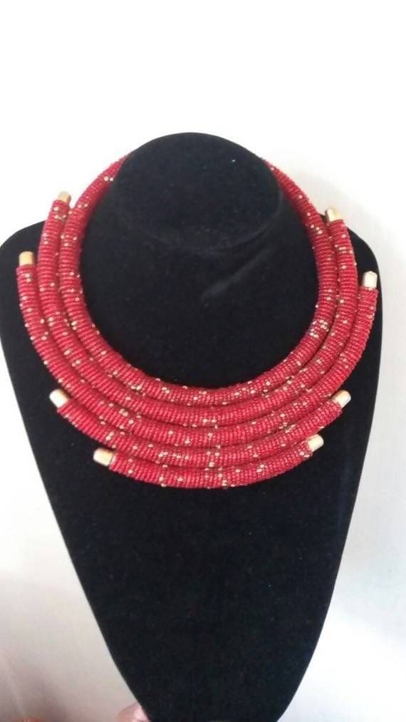 Red Maasai Beaded Necklace - By Naruki Crafts