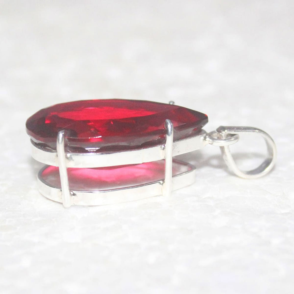 Necklaces RED RUBY Gemstone 925 Sterling Silver Jewelry Pendant Handmade Gift Free Chain - by Zone