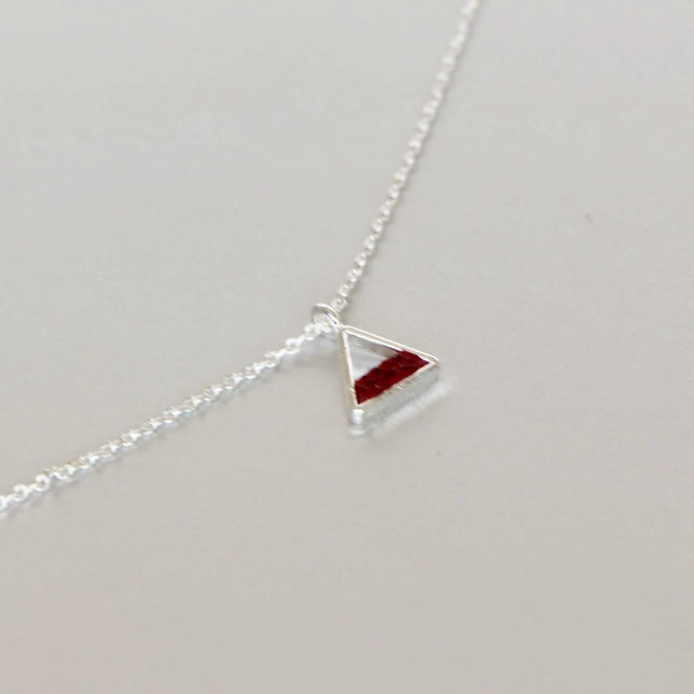 necklaces Rhodium And Leather Triangle Charm Necklace Red Gift For Her Minimalist Jewelry Delicate Avante-Garde SSN131 - by Silver Soul 