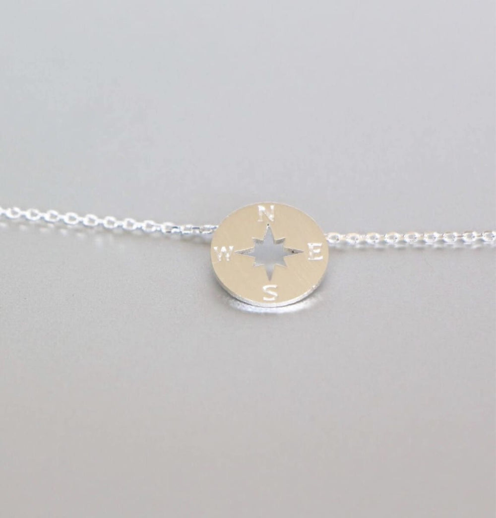 Necklaces Rhodium Necklace Silver Compass Charm Dipped Boho chic Delicate Chain,MN105 - by Soul Charms