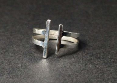 Bar Ring Open Sterling Silver Dainty Minimalist Womens Jewelry Gift For Her Double Handmade