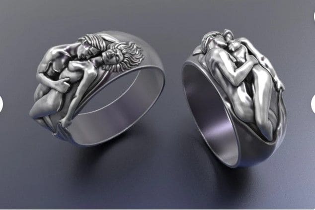 rings Romantic 925 Sterling Silver Ring Lovers Loving Hugging Couple Valentine Design - by Ancient Craft