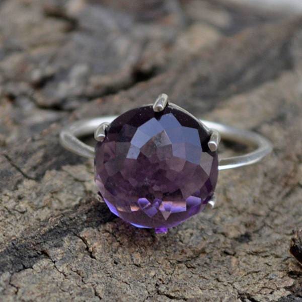 rings Rose Cut Amethyst Round Purple Ring 925 Sterling Silver Jewelry Nickel Free Handmade - by NativeFineJewelry