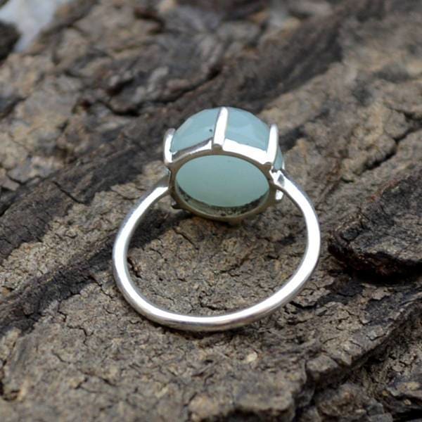 Rings Rose Cut Aqua Chalcedony Ring Round 925 Sterling Silver