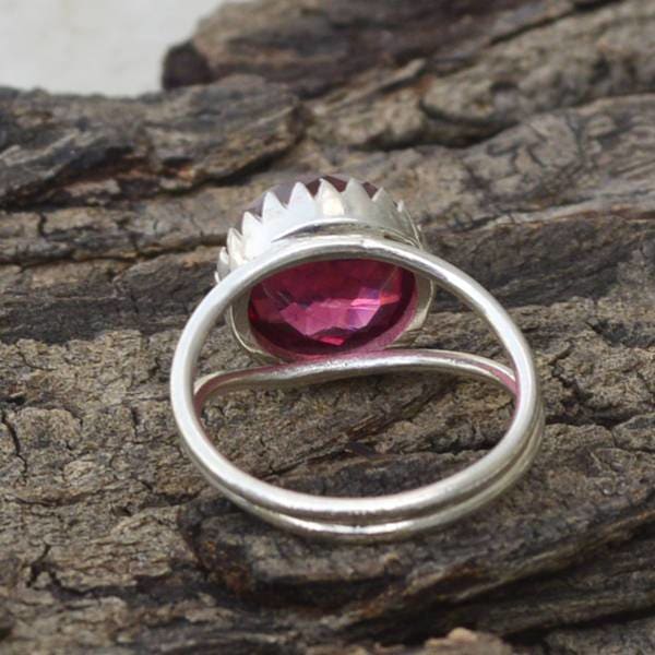 Rings Rose Cut Rhodolite Garnet Ring Round 925 Sterling Silver Designer Prong Gift For Her Double Band