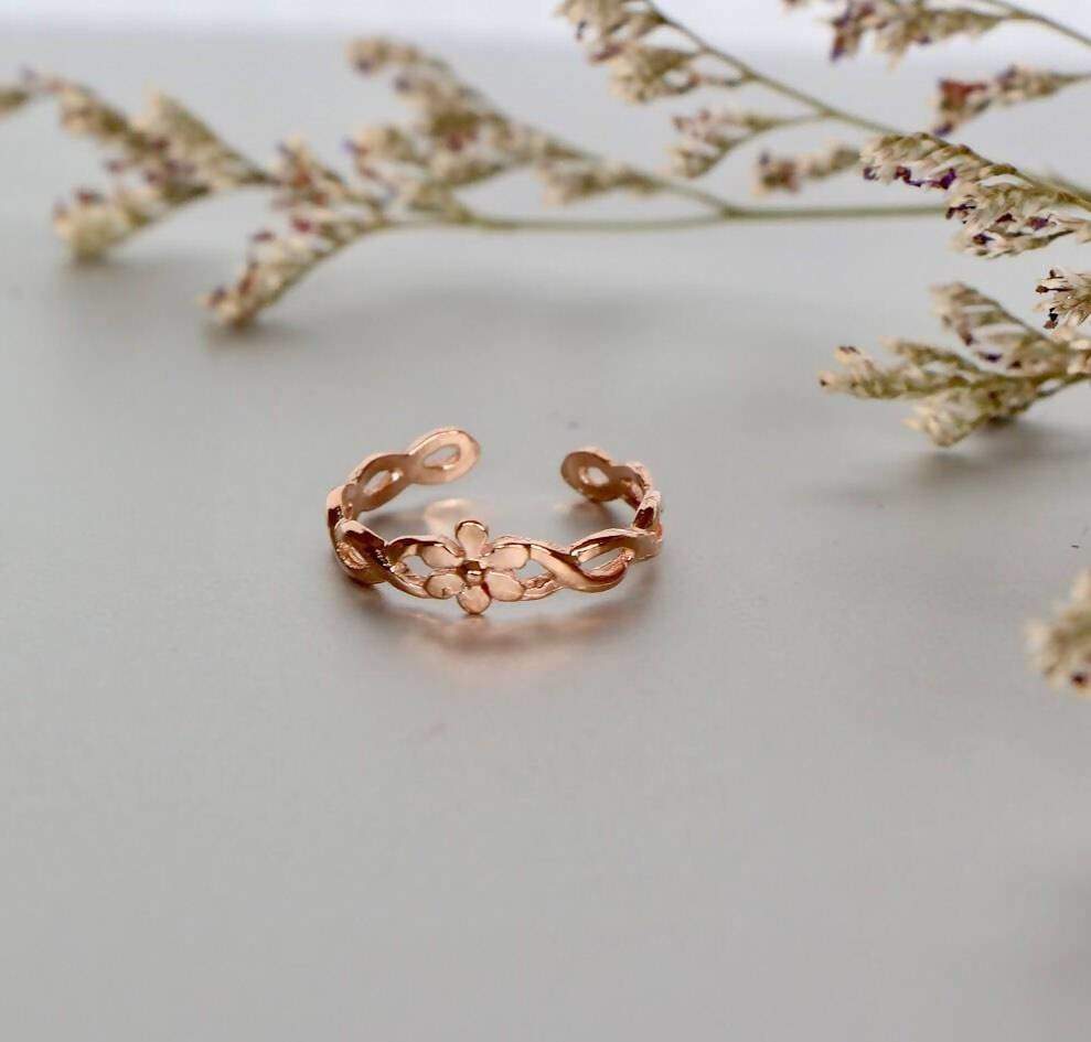 Rings Rose Gold Toe Ring Flower ring Adjustable Band Minimalist Gift under 10 Boho Style Feet Jewelry (TS32P)