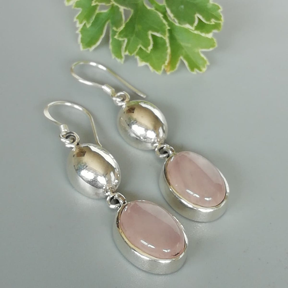 Rose quartz ear danglers | Sterling silver | Pink stone Jewelry | Pretty earrings | E1004 - by OneYellowButterfly