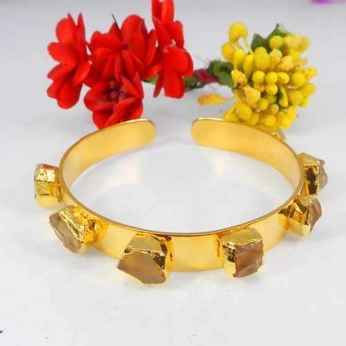 Bracelets Rough Citrine Gemstone Gold Plated Adjustable Cuff Bracelet