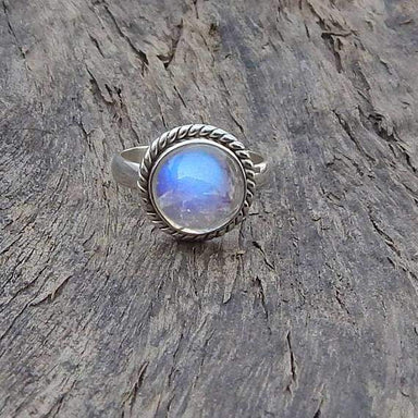Round Blue Fire Rainbow Moonstone 925 Sterling silver Ring 22K Yellow Gold Filled Rose