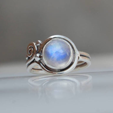 Round Cab Blue Rainbow Moonstone Gemstone 925 Sterling silver Ring 22K Yellow Gold Filled Rose