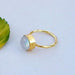 Round Cab Blue Rainbow Moonstone 925 Sterling silver Ring 22K Yellow Gold Filled Rose