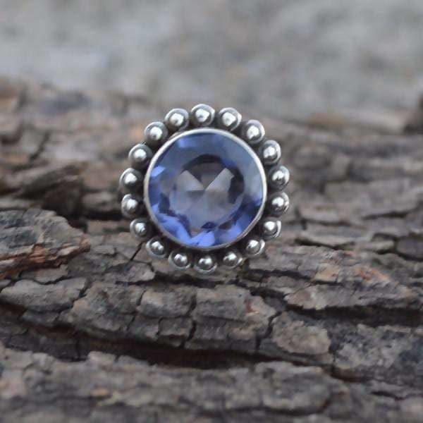 rings Round Cut Blue Iolite Silver Ring - by Subham Jewels