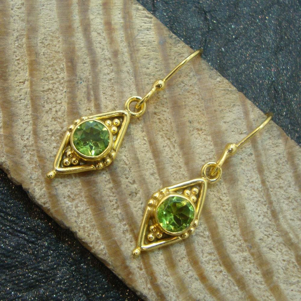 Round Faceted Green Peridot 925 Sterling Silver Gold Plated Dangle Earrings For Gift Dainty earring - by Vidita Jewels