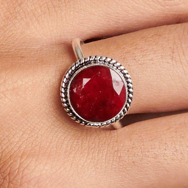 native Round Cab Faceted Red Ruby Gemstone 925 Sterling Silver Ring Fashion Handmade Jewelry Gift - by NativeFineJewelry