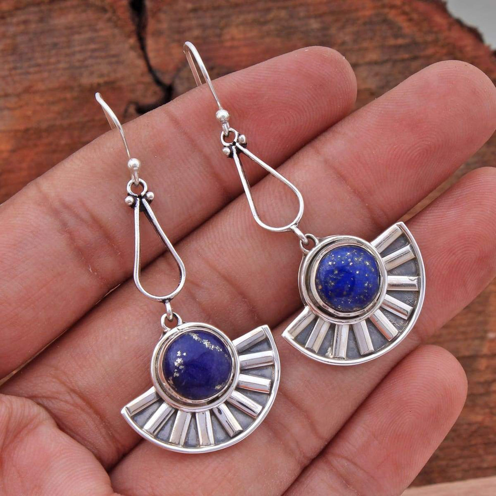 earrings AAA Quality Round Turquoise Gemstone Designer Handmade Women Dangle Earring 925 Sterling Silver Nickel Free - Blue LApis by Manjari