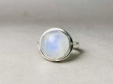 Round Moonstone Ring 925 Silver Rainbow moonstone jewelry June Birthstone Handmade Blue - by Heaven Jewelry