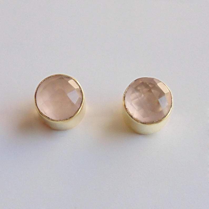 8MM Round Shape Rose Quartz Gemstone Small Post Studs Earrings