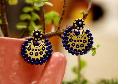 earrings Royal Blue Terracotta,Terracotta Chandbalis,Organic Jewelry,Eco friendly Jewelry,Gift for Her,Indian Handmade Jewelry - by Bona Dea