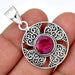 Ruby Pendant 925 Sterling Silver Jewelry Handmade Filigree Fine for Girls Artisan For Her - by InishaCreation
