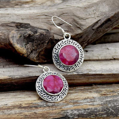 Ruby Statement Earrings sterling silver earrings ruby jewelry July birthstone Round Cut Red Bohemian Jewelry For Her - by InishaCreation