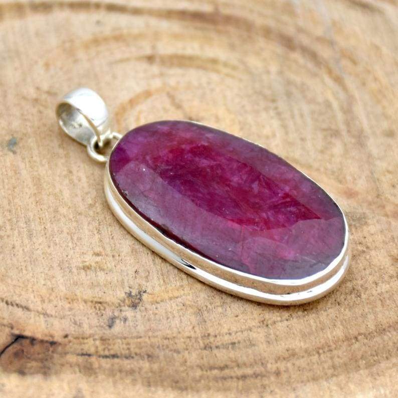 Ruby Pendant 925 Sterling Silver Jewelry Handmade Statement for Girls Artisan For Her - by InishaCreation