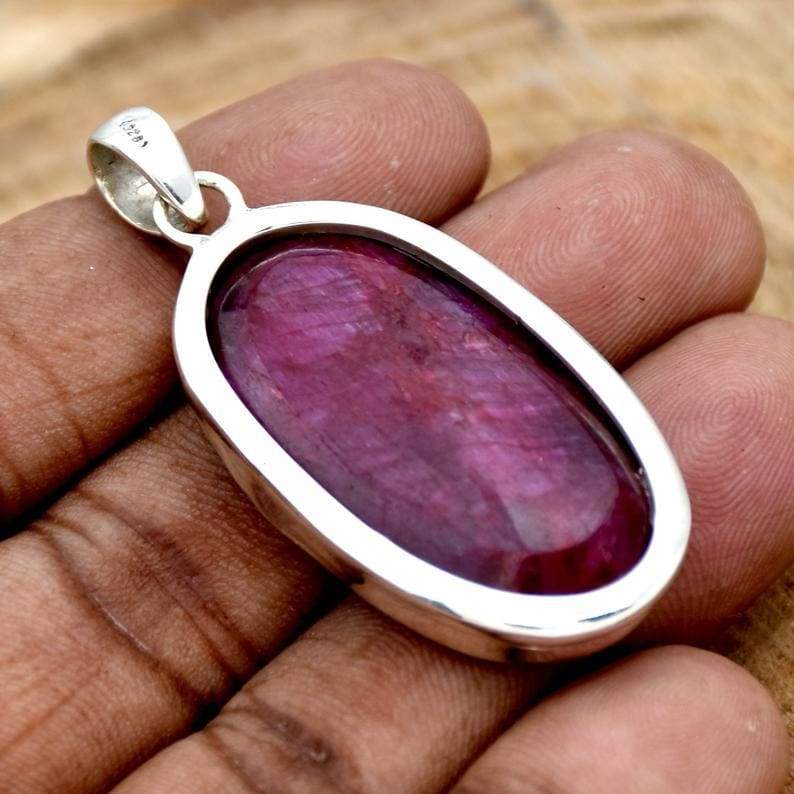 Ruby Pendant 925 Sterling Silver Jewelry Handmade Statement for Girls Artisan For Her - by InishaCreation