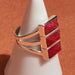 rings Ruby 925 Sterling Silver Nickel-Free Three Stone Ring July Birthstone Handmade Pyramid Gemstones Jewelry - by Maya Studio
