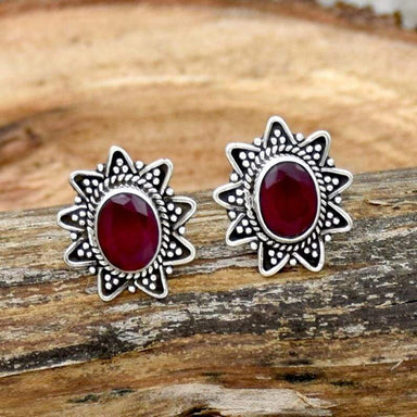 Ruby Earrings Red Stud 925 Sterling Silver Studs Birthstone Pink Gemstone Earring Designer Gift For Her - by InishaCreation