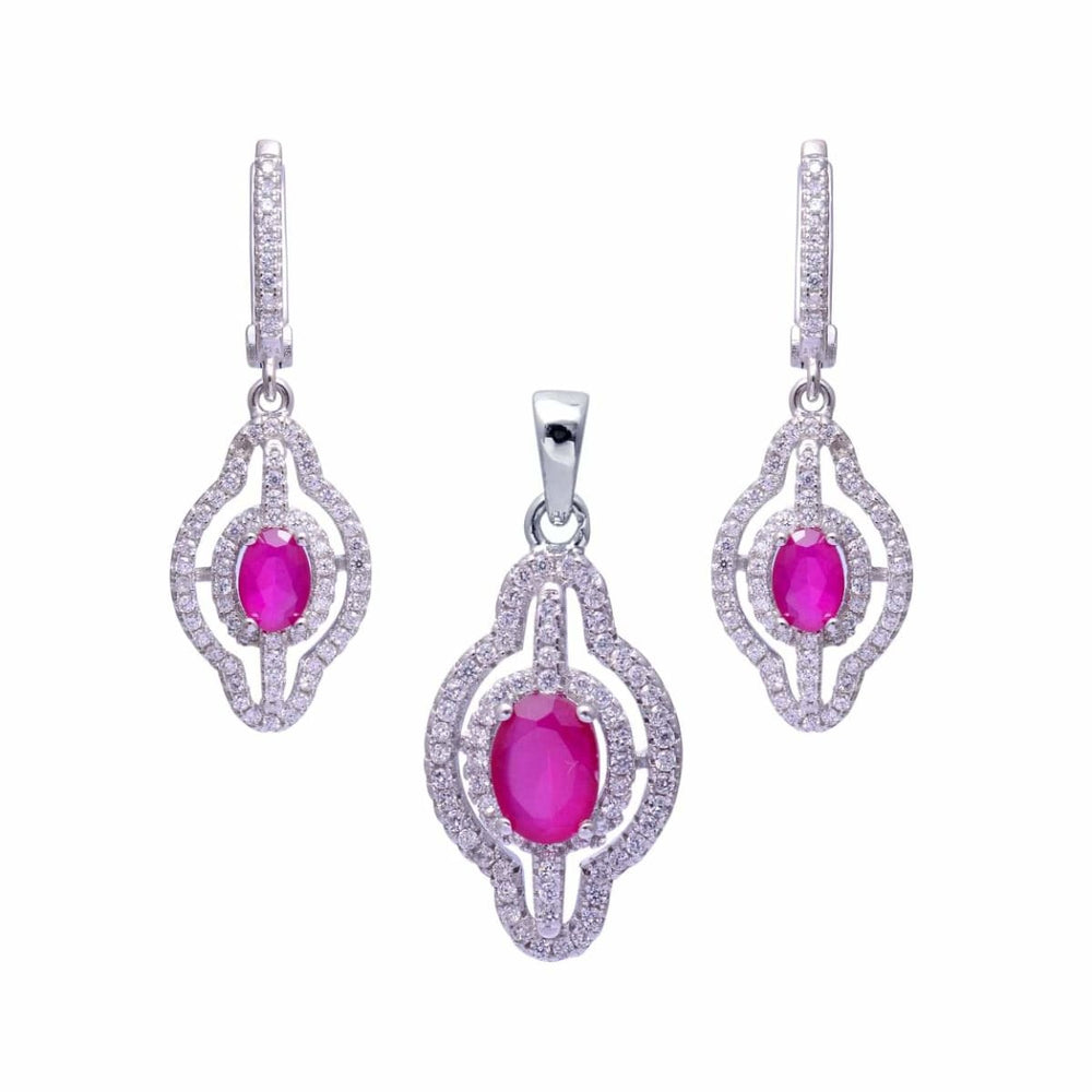 Ruby and Cubic Zirconia Jewelry Set of Pendant & Earrings (925 Sterling Silver) Beautiful Wedding Party Wear For Women Girl - by Vidita 