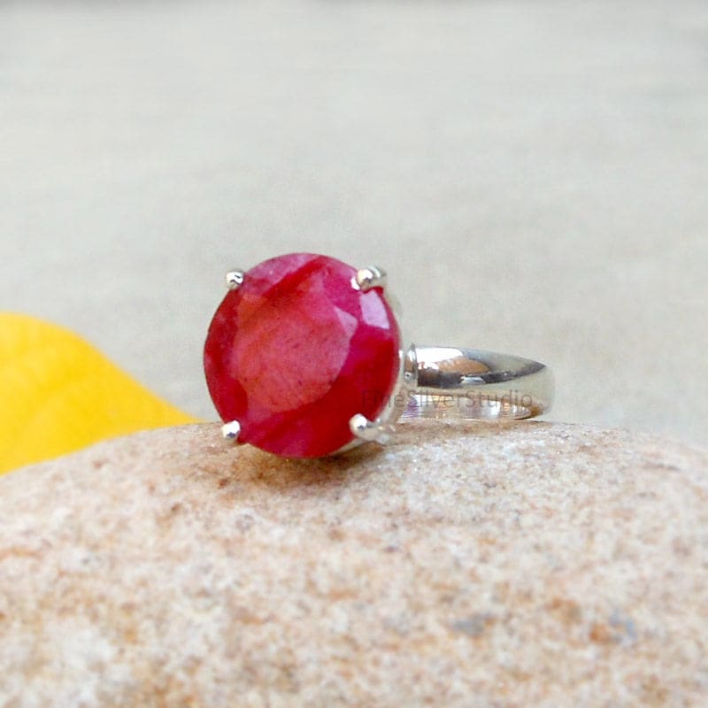 rings Ruby Rings for Women Sterling Silver Dainty Ring Boho Solitaire Faceted Gift Her - 6 by Finesilverstudio Jewelry