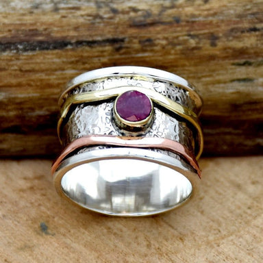 rings Ruby Silver Spinner Ring Women 925 Sterling Anniversary Promise Band Anxiety Thumb Fidget - by InishaCreation