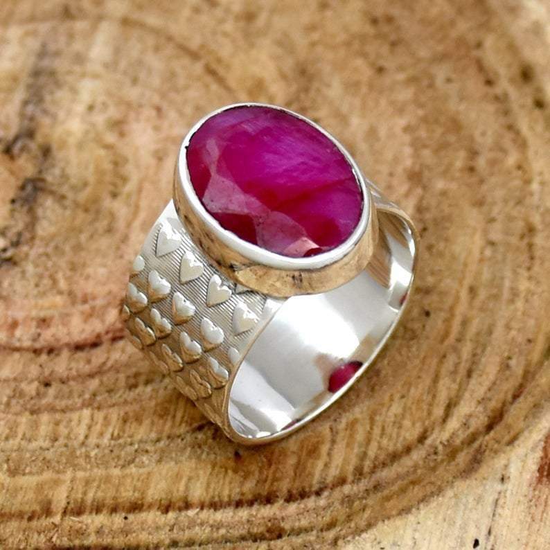 Ruby Spinner Ring Silver 925 Sterling Band Women Anniversary Anxiety Thumb Fidget - by InishaCreation