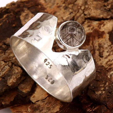 Rutilated Quartz Band Ring Solid 925 Sterling Silver Meditation Gift Item Statement Wedding All Size Men Women - by InishaCreation
