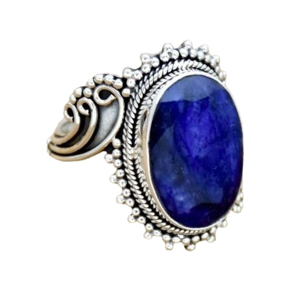 rings Sapphire Bohemian 925 Sterling Silver Ring Oval Blue Filigree Jewelry,Gift For Her - by InishaCreation