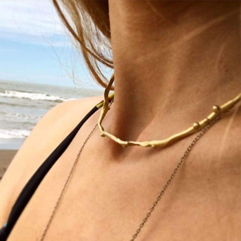 Sea Wave Inspired Gold Color Choker in Brass - Necklaces