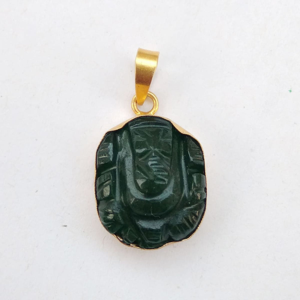 Semiprecious 18k Gold Vermeil Green Aventurine Ganesh Pendant - By Krti Handicrafts
