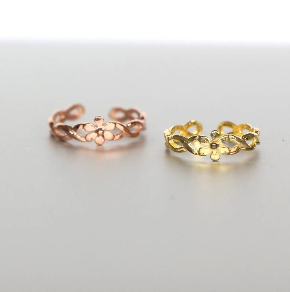 Rings Set Of Gold And Rose Toe Ring,Adjustable Band Minimalist Ring Gift under 10 Boho Style Feet Jewelry (TS32P/G)