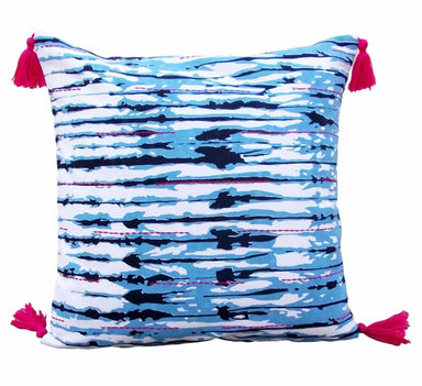 Shibori Stripe Pillow Cover Striped Tie Dye Bright Pink Tassels Asian Look Standard Size Cover16x16 - By Vliving