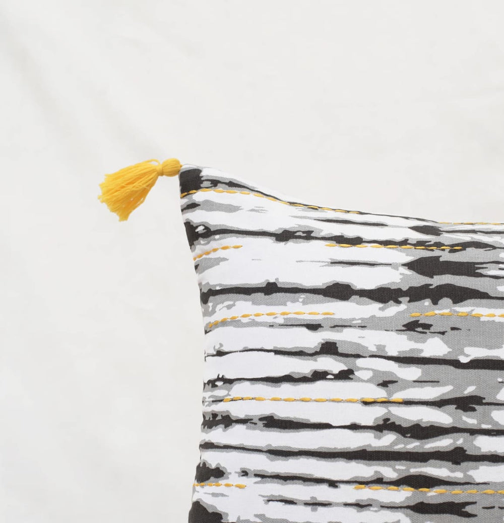 Shibori Stripe Pillow Cover Striped Grey And Yellow Tie Dye Bright Tassels Asian Look Sizes Available. - By Vliving