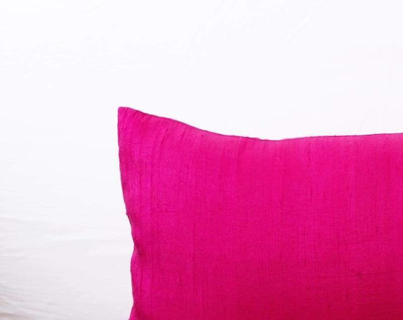 Silk pillow Bright pink color lumbar pillowcover size 12X20 other sizes available - Pillows & Cushions