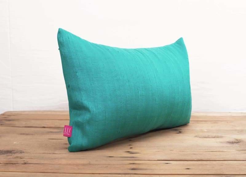 Silk pillow turquoise color lumbar pillowcover size 12X20 other sizes available - Pillows & Cushions