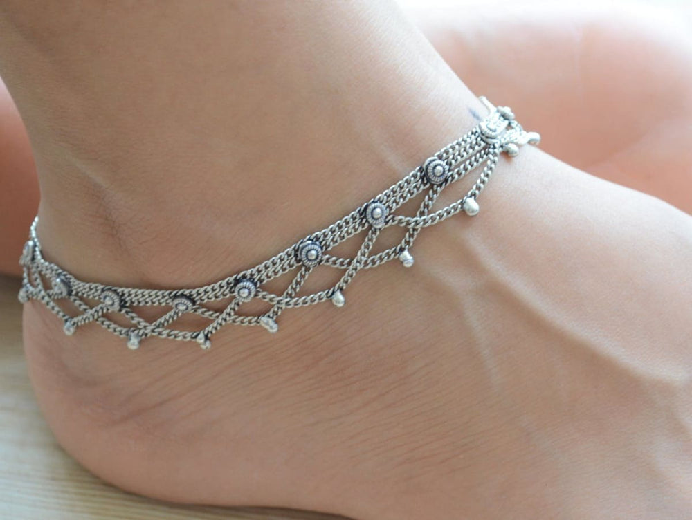 anklets Silver Anklet Boho Beach Summer Ankle Bracelet for Women Traditional Oxidized Indian Jewelry - by Pretty Ponytails