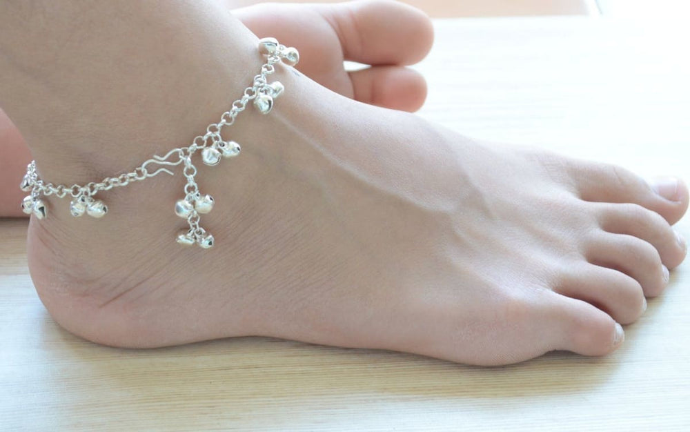 anklets Silver Anklet Bracelet for Women traditional Indian Payal weddings Statement Barefoot Jewelry - by Pretty Ponytails