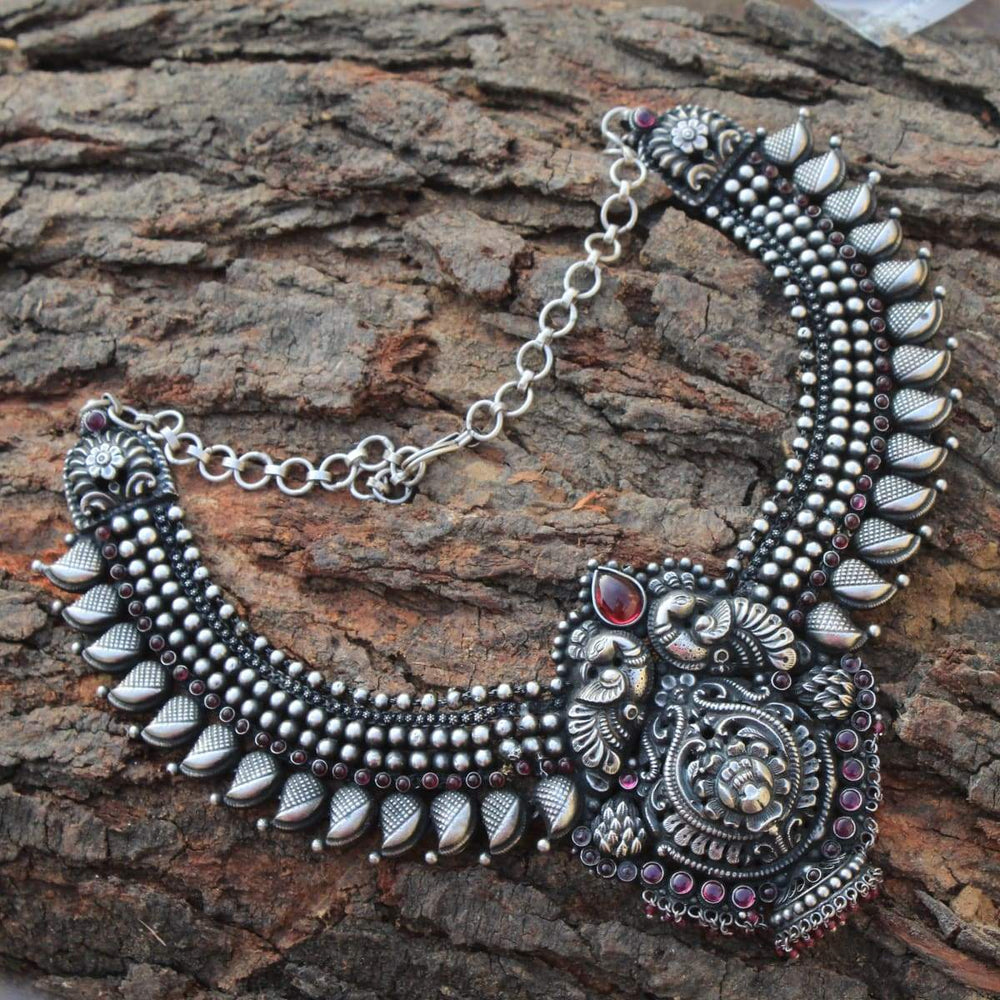 Silver Antique Pink Onyx Necklace Female Fine Jewelry 92.5 Sterling - by Manjari Jewels