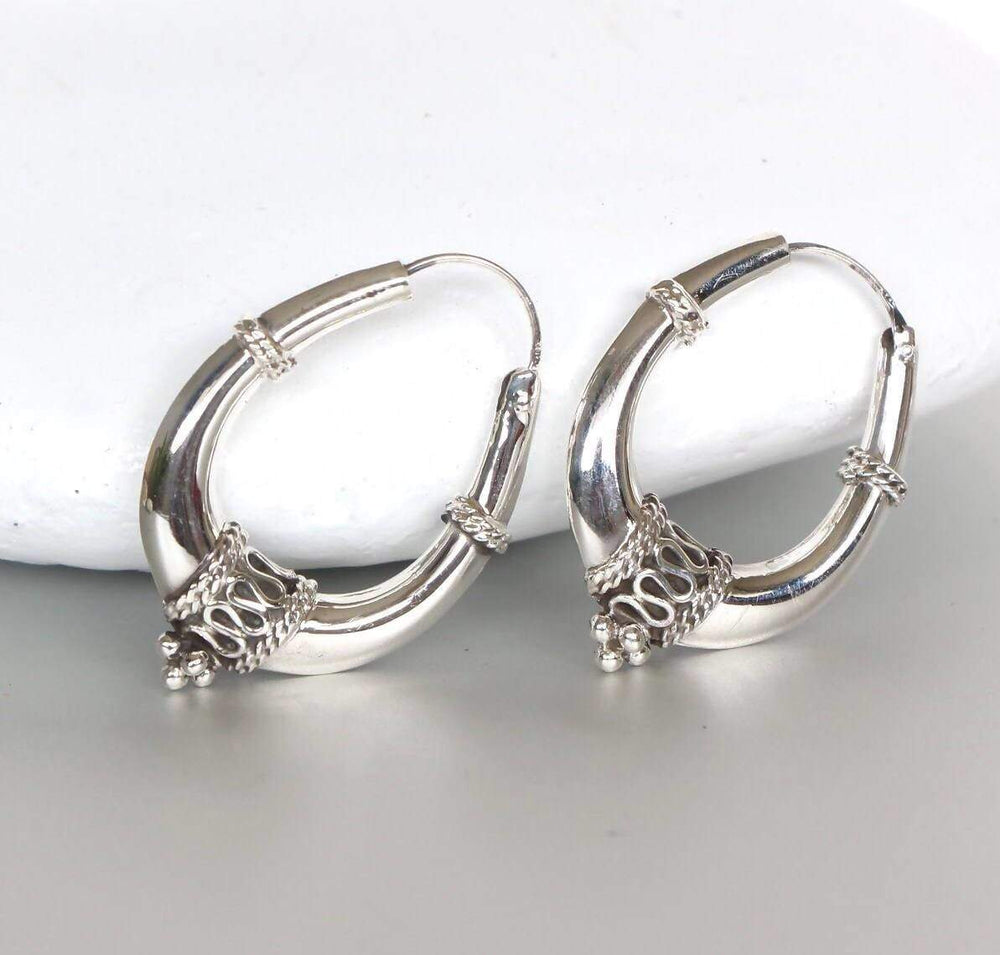Earrings Silver Bali Ear Hoops 25mm Sterling Piercing Tribal,Gift Hoops,(E140)