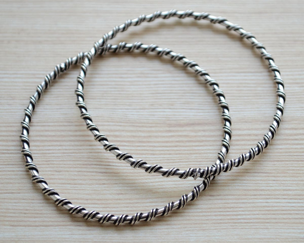 Bracelet Silver Bangle set simple Indian stackable bangle bracelet for women - by Pretty Ponytails